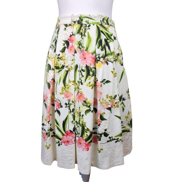 Talbots Dresses & Skirts - Talbots A-Line Skirt White Womens 8 Pink Floral Hibiscus Box Pleat Wedding Guest